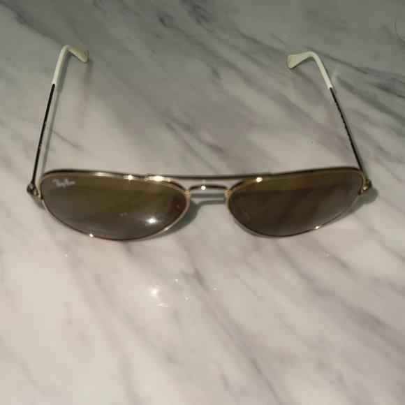 Ray Ban Unisex - Slim Aviator Sunglasses w/White Accent - Picture 6 of 9